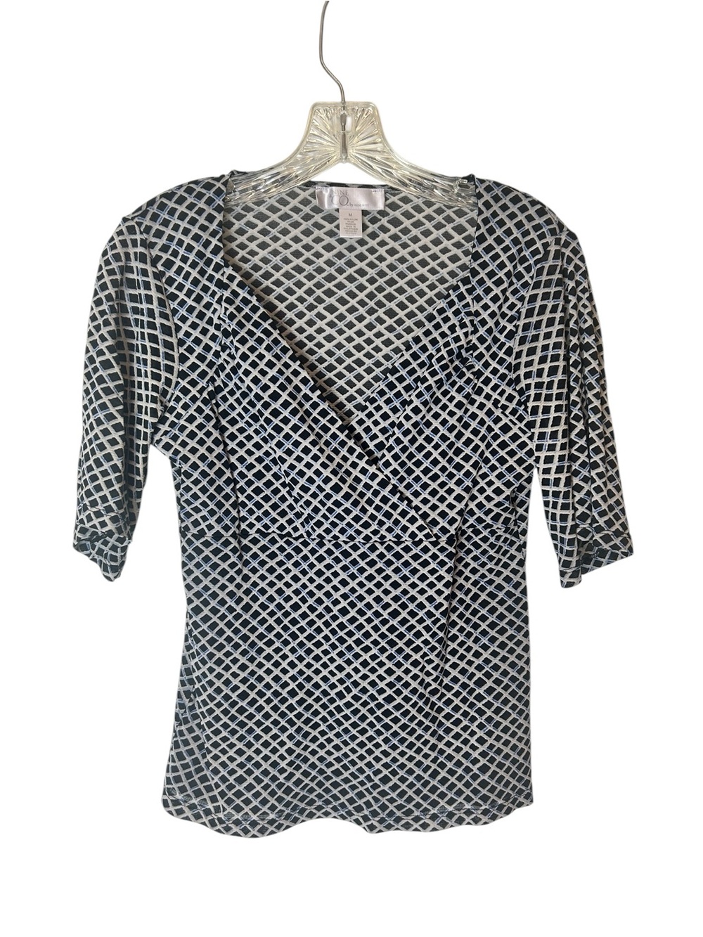 Nine & Co. Nine West Mesh Top • Black Blue V‑Neck Y2K Sheer Vintage • Medium